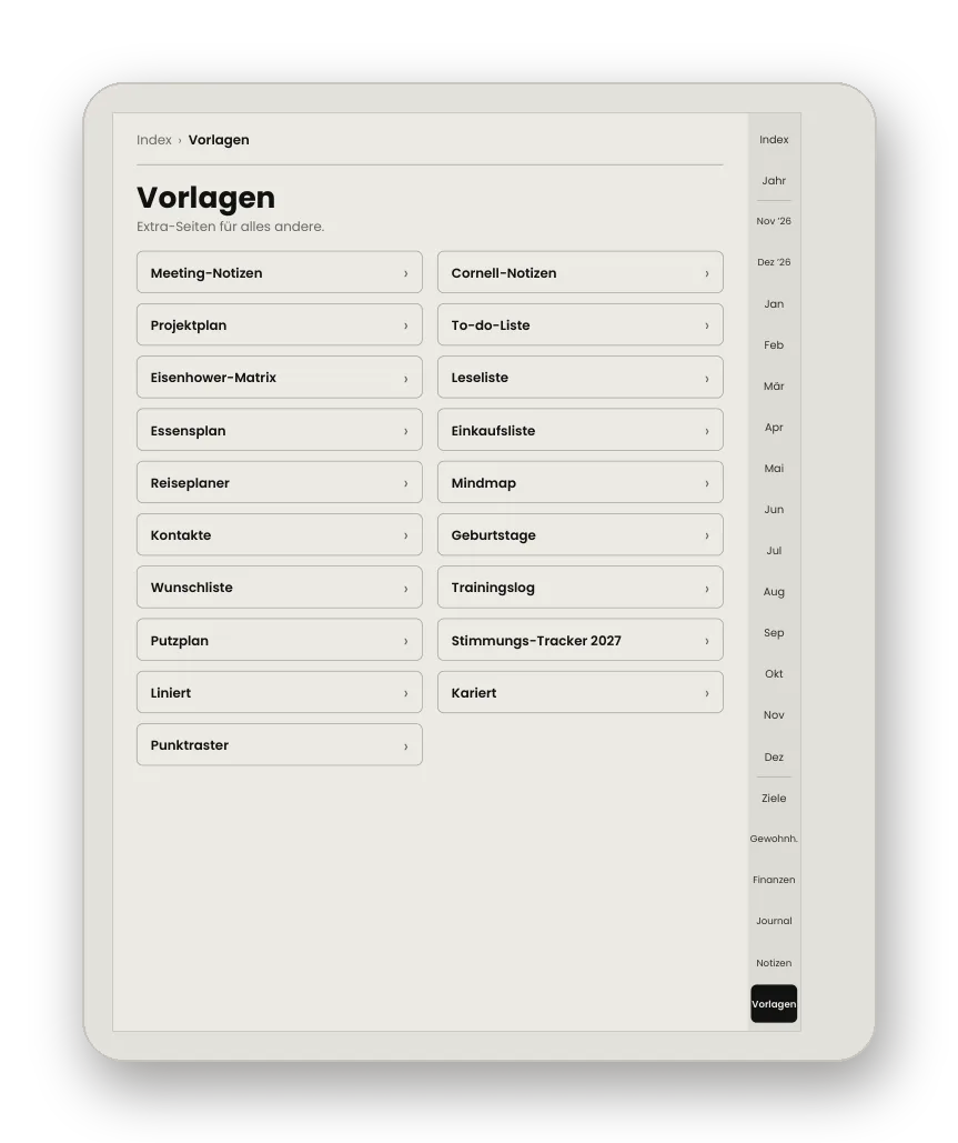 Übersicht der 19 Vorlagen
